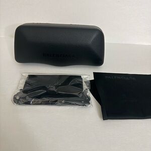BALENCIAGA LARGE LEATHER SUNGLASSES CASE WITH CLEANING CLOTH POUCH BLACK NEW